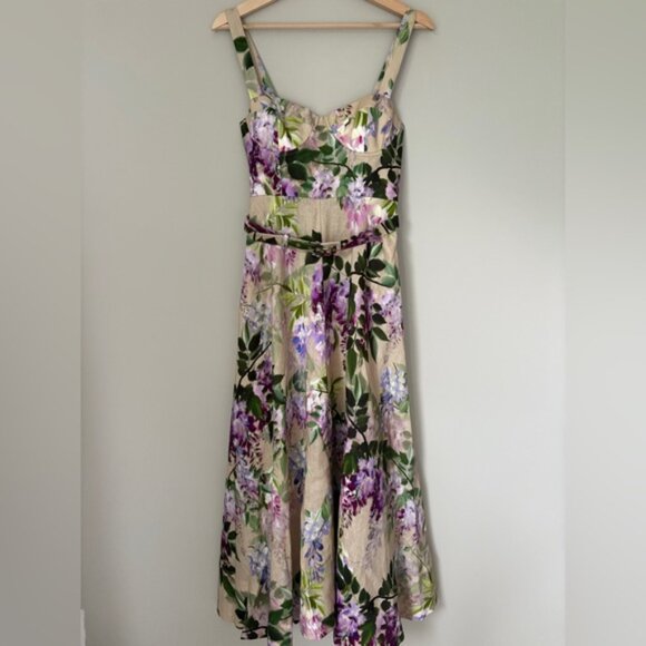NEW Cara Cara Calypso Belted Midi Dress Wisteria Ginger Root Floral | US 4 UK 8 - Picture 7 of 14